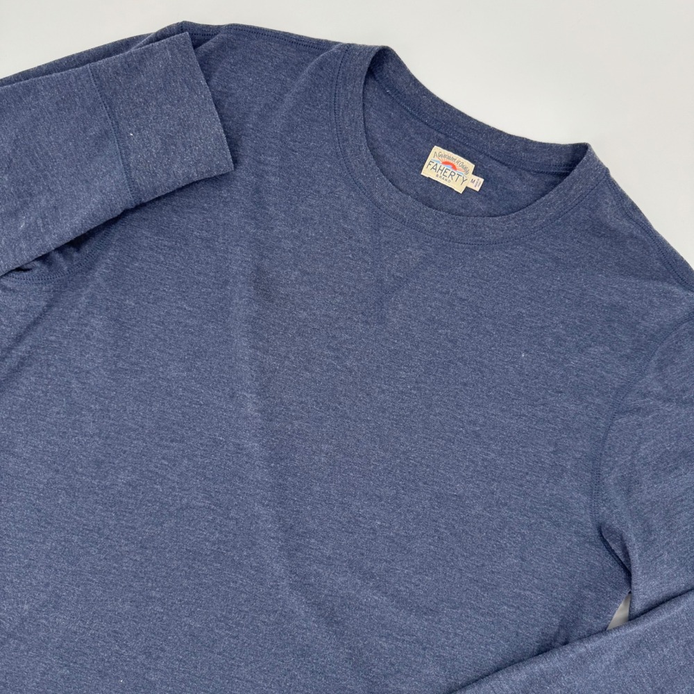 Faherty Brand Mens Long Sleeve Crewneck Tee Heathered Navy Blue Size M Peru